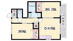 サニーフラット御立 2DKの間取図画像