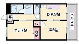 上中グリーンハイツ 2DKの間取図画像