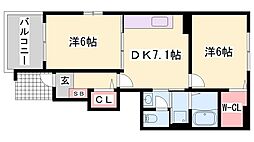 ノイ・フリーデB 2DKの間取図画像