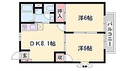 アビタシオンソネ 2階2DKの間取り