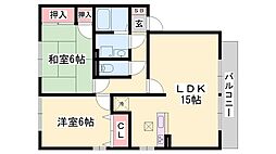 サンアベニュー田寺 2LDKの間取図画像