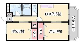 ドミール加佐 2DKの間取図画像