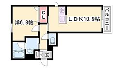 エスポワール木梨 1LDKの間取図画像