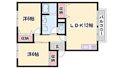 フレマリール八代B棟 2LDKの間取図画像