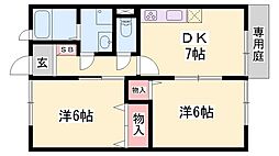 イーストビレッジ北野A棟 2DKの間取図画像