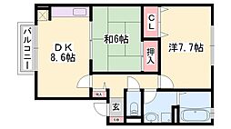 サンパティック北条 2DKの間取図画像