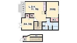 リバティーさつきB棟 2LDKの間取図画像