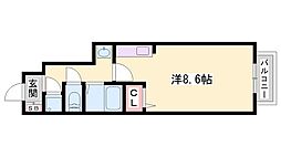 アジロガーデン 1Kの間取図画像