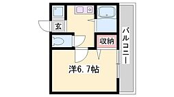 アルコラカーサ飾磨細江 1Kの間取図画像