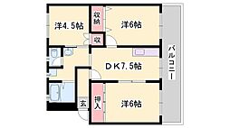 アルテハイム姫路 3DKの間取図画像
