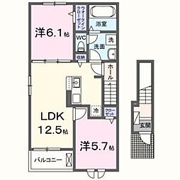 姫路市飾磨区阿成植木アパート 2LDKの間取図画像