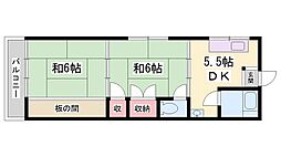 宮元マンション 2DKの間取図画像