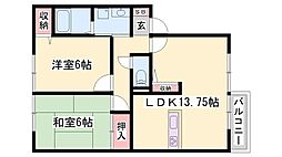 ルミエール御立B棟 2LDKの間取図画像
