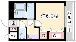 サンセール 1Kの間取図画像