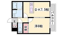 シティハウス書写 1DKの間取図画像