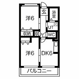 ラ・パルテール壱番館 2DKの間取図画像