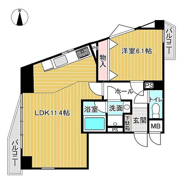 ラウムズ亀島(1LDK) 3階/303号室の間取り