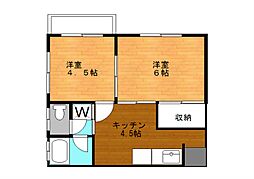 三村コーポ 2Kの間取図画像