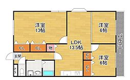 レオハイムナガオ2 3LDKの間取図画像