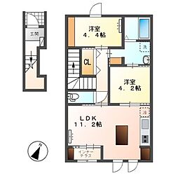 近江鉄道八日市線 太郎坊宮前駅 徒歩4分の賃貸アパート 2階2LDKの間取り