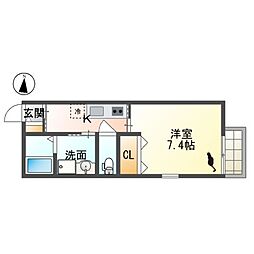 近江鉄道近江本線 桜川駅 徒歩19分の賃貸アパート 2階1Kの間取り