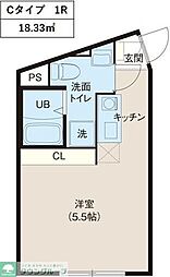 レピュア北千住レジデンスII 4階ワンルームの間取り