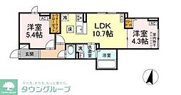 東京メトロ千代田線 北千住駅 徒歩20分の賃貸アパート 2階2LDKの間取り