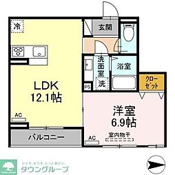 アヴァンス西亀有 3階1LDKの間取り