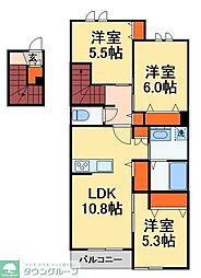 京成松戸線 八柱駅 徒歩5分の賃貸マンション 2階3LDKの間取り