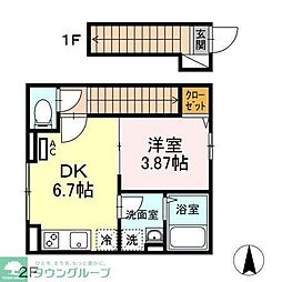 コージーコート shin 2階1DKの間取り