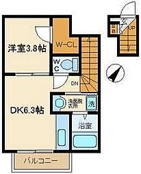 宝ルーセントＡ 2階1DKの間取り