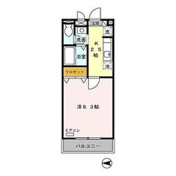 クレール八広 2階1Kの間取り