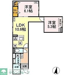 グラナーデ堤通 1階2LDKの間取り