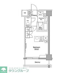 ザ・パークハビオ住吉 2階ワンルームの間取り