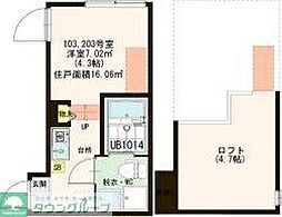東武伊勢崎線 小菅駅 徒歩7分の賃貸アパート 2階ワンルームの間取り
