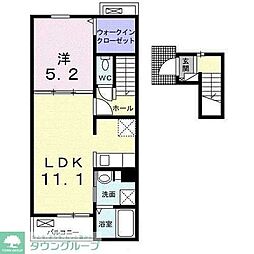 東武伊勢崎線 西新井駅 徒歩16分の賃貸アパート 2階1LDKの間取り