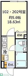 JR総武線 平井駅 徒歩5分の賃貸アパート 2階1Kの間取り