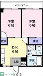 クレセント北山 2DKの間取図画像