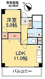 高砂スカイマンション 1LDKの間取図画像