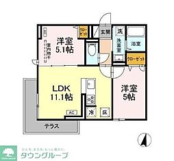カサベルテ鹿骨 2LDKの間取図画像