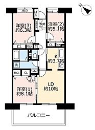 UR都市機構ヴェルディール市川南1号棟 3LDKの間取図画像