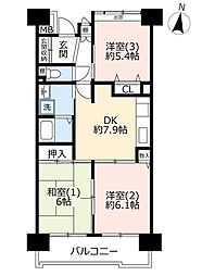 UR都市機構アルビス前原11号棟 3DKの間取図画像