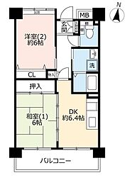 UR都市機構アルビス前原11号棟 2DKの間取図画像