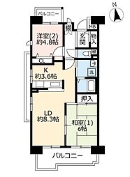UR都市機構アルビス前原9号棟 2LDKの間取図画像