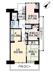 UR都市機構稲毛海岸駅前プラザ2号棟 3LDKの間取図画像