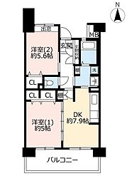 URアートヒル高根台 2階2DKの間取り