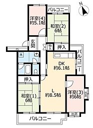 UR都市機構高津団地2-29 4LDKの間取図画像