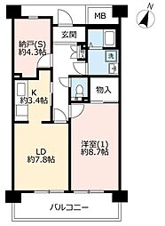 UR都市機構グリーンタウン光ケ丘10号棟 1LDKの間取図画像