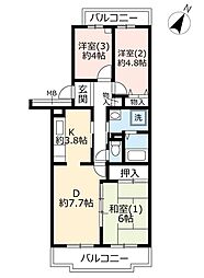 URアクティ佐貫 2階3DKの間取り