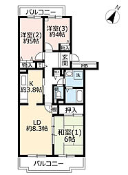 URアクティ佐貫 3階3LDKの間取り